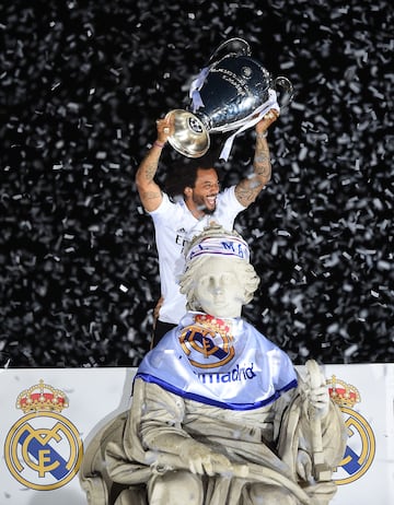 Marcelo posee en su palmars cinco Champions League con el Real Madrid, las conquistadas en: 2014, 2016, 2017, 2018 y 2022 (en la foto). 