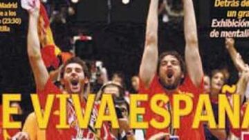 <b>SALTO A LA PORTADA. </b>El baloncesto copó las páginas de AS durante todo el mes de agosto. La final contra Grecia del 3 de agosto, en la que España arrolló (70-47) mereció un tratamiento especial.