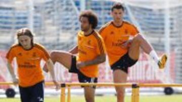 Cristiano Ronaldo, en el entrenamiento con el grupo.