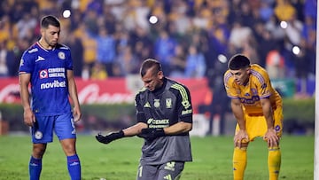 during the semi-finals second leg match between Tigres UANL and Cruz Azul, as part of the Liga BBVA MX, Torneo Apertura 2025 at Universitario Stadium, on December 06, 2025 in Monterrey, Nuevo Leon, Mexico.