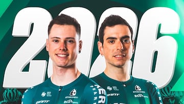 Cartel con el que el equipo Kern Pharma ha anunciado la renovación de Mikel Retegi y de Ibon Ruiz hasta 2026.