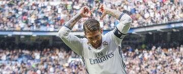 Ramos celebrates scoring for Real Madrid