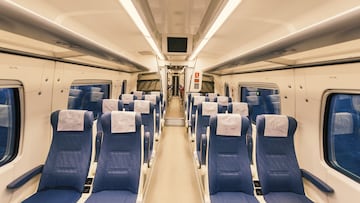 Briviesca, Spain - October 27, 2016 - Interior of Renfe S-598 medium distance train arriving at the station on October 27, 2016 in Briviesca, Burgos, Spain.