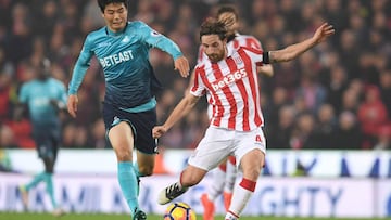 Joe Allen, durante un partido entre el Stoke City y el Swansea City.