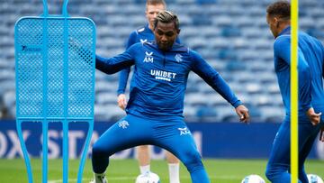 Alfredo Morelos durante un entrenamiento con Rangers.