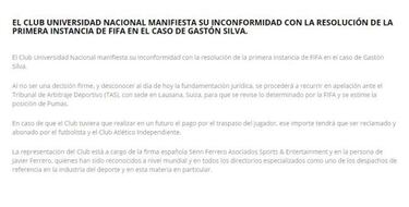 Pumas perdió ante FIFA el juicio por Gastón Silva
