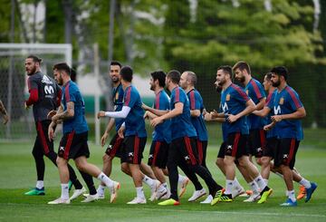 Los jugadores en el entrenamiento.