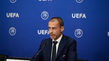 NYON, SWITZERLAND - APRIL 7: UEFA President Aleksander Ceferin during the UEFA Executive Committee Press Conference at the UEFA Headquarters, The House of the European Football, on April 7, 2022, in Nyon, Switzerland. (Photo by Kristian Skeie - UEFA/UEFA via Getty Images)