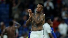 Soccer Football - LaLiga - Real Madrid v Getafe - Santiago Bernabeu, Madrid, Spain - May 13, 2023 Real Madrid's Eder Militao celebrates after the match REUTERS/Isabel Infantes