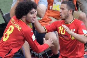 Marounne Fellaini y Eden Hazard suman 9 goles en duelos oficiales por Bélgica.