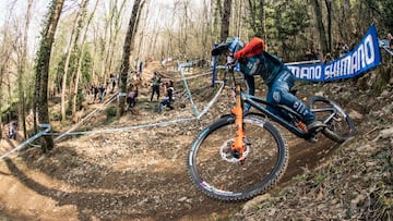 Camille Balanche performs at UCI DH World Cup in Lourdes, France on March 27, 2022 // Bartek Wolinski / Red Bull Content Pool // SI202203270457 // Usage for editorial use only // 