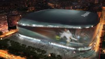 Imagen de la maqueta del nuevo Santiago Bernab&eacute;u presentada en el estadio ante los medios el 31 de enero de 2014.