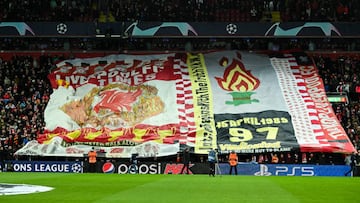 LIVERPOOL, ENGLAND - NOVEMBER 01: Liverpool FC supporters having fun during the UEFA Champions League group A match between Liverpool FC and SSC Napoli at Anfield on November 1, 2022 in Liverpool, United Kingdom. (Photo by Cristiano Mazzi/Eurasia Sport Images/Getty Images)