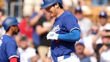 GLENDALE, ARIZONA - FEBRUARY 27: Shohei Ohtani #17 of the Los Angeles Dodgers smiles after hitting a two-run home run in the fifth inning inning during a game against the Chicago White Sox at Camelback Ranch on February 27, 2024 in Glendale, Arizona.   Christian Petersen/Getty Images/AFP (Photo by Christian Petersen / GETTY IMAGES NORTH AMERICA / Getty Images via AFP)