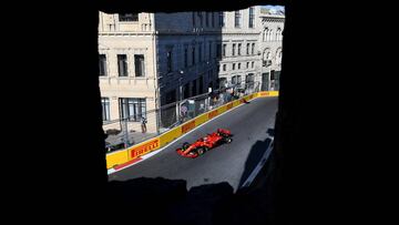 BAKU, AZERBAIJAN - APRIL 28: Sebastian Vettel of Germany driving the (5) Scuderia Ferrari SF90 on track during the F1 Grand Prix of Azerbaijan at Baku City Circuit on April 28, 2019 in Baku, Azerbaijan. (Photo by Clive Mason/Getty Images)