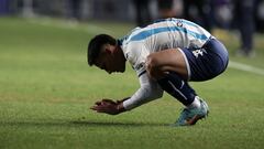 Racing's Paraguayan midfielder Matias Rojas celebrates after scoring during the Copa Libertadores group stage second leg football match between Argentina's Racing and Chile's �ublense at the Cilindro de Avellaneda stadium, in Avellaneda, Buenos Aires province, Argentina, on June 28, 2023. (Photo by ALEJANDRO PAGNI / AFP)