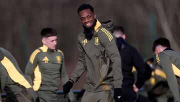 BIRMINGHAM, ENGLAND - JANUARY 24: Jhon Duran of Aston Villa in action during a training session at Bodymoor Heath training ground on January 24, 2025 in Birmingham, England. (Photo by Neville Williams/Aston Villa FC via Getty Images)