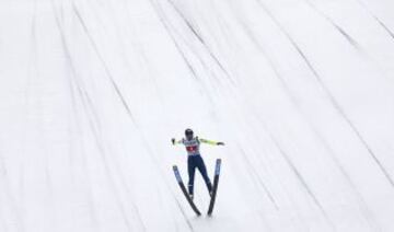 El saltador austriaco Wolfgang Loitzl, evita un aterrizaje de emergencia en el último momento de su tercer salto del Torneo de Cuatro Trampolines en Innsbruck, Austria.