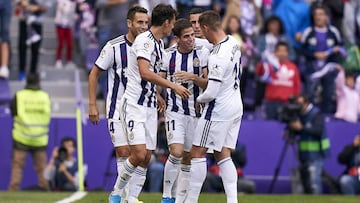 VALLADOLID, SPAIN - SEPTEMBER 15: Pablo Hervias of Valladoid CF celebrates his first goal of the team during the Liga match between Real Valladolid CF and CA Osasuna at Jose Zorrilla on September 15, 2019 in Valladolid, Spain. (Photo by Quality Sport Imag