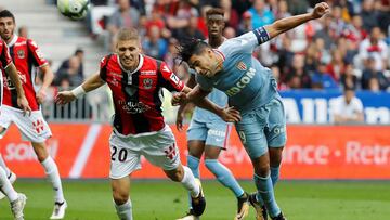 Soccer Football - Ligue 1 - Nice vs AS Monaco - Nice, France - September 9, 2017 Monaco's Radamel Falcao in action with Nice's Maxime Le Marchand REUTERS/Eric Gaillard