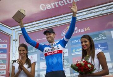 Ryder Hesjedal celebra la victoria de etapa. 