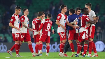 Los jugadores del Celta celebran la victoria cosechada ante el Betis en el Benito Villamar&iacute;n.