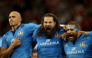 Los jugadores de Italia de Rugby, Sergio Parisse, Martin Castrogiovanni y Matias Aguero.