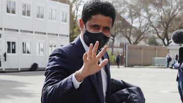 STRASBOURG, FRANCE - APRIL 10: President Nasser Al-Khelaifi of Paris Saint-Germain arrive before the Ligue 1 match between Strasbourg and Paris at Stade de la Meinau on April 10, 2021 in Strasbourg, France. (Photo by Xavier Laine/Getty Images)
 PUBLICADA 