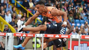 El vallista Orlando Ortega compite durante el Muller Grand Prix de Birmingham en la IAAF Diamond League 2018.