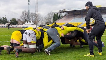 Los jugadores del US Carcassone durante un entrenamiento.