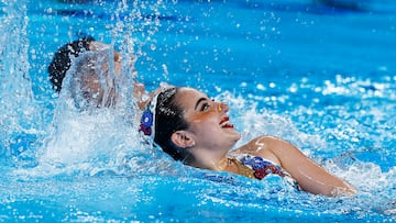 Artistic Swimming - World Aquatics Championships - Aspire Dome, Doha, Qatar - February 9, 2024 Spain's Dennis Gonzalez Boneu and Mireia Hernandez Luna perform during the mixed duet free REUTERS/Clodagh Kilcoyne