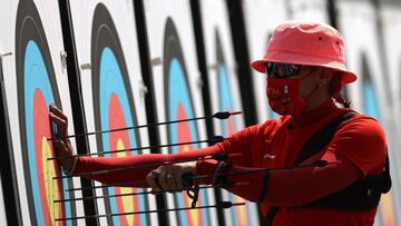 Monento de la competencia de Tiro con Arco femenil por equipos