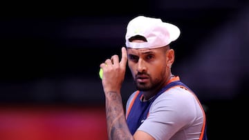 El tenista australiano Nick Kyrgios, durante un partido de la World Tennis League en el Coca-Cola Arena de Dubai