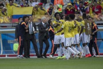 Celebración del primer gol colombiano en el Mundial de Brasil, ante Grecia.