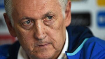 Ukraine's coach Mikhail Fomenko attends a press conference of his team in Aix-en-Provence, southern France, on June 8, 2016, prior to the Euro 2016 football tournament. / AFP PHOTO / ANNE-CHRISTINE POUJOULAT
