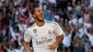 Soccer Football - La Liga Santander - Real Madrid v Granada - Santiago Bernabeu, Madrid, Spain - October 5, 2019  Real Madrid&#039;s Eden Hazard celebrates scoring their second goal   REUTERS/Javier Barbancho     TPX IMAGES OF THE DAY