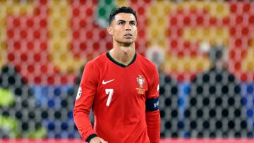 Soccer Football - Euro 2024 - Quarter Final - Portugal v France - Hamburg Volksparkstadion, Hamburg, Germany - July 5, 2024 Portugal's Cristiano Ronaldo after taking a penalty during the penalty shootout REUTERS/Fabian Bimmer