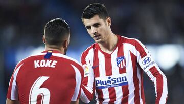 Koke y Morata celebran el gol del punta. 