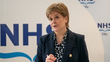 FILE PHOTO: KIRKCALDY, SCOTLAND - MARCH 24: First Minister Nicola Sturgeon speaks during a visit to NHS Fife National Treatment Centre on March 24, 2023 in Kirkcaldy, Scotland. Peter Summers/Pool via REUTERS/File Photo