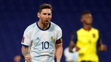 Soccer Football - World Cup 2022 South American Qualifiers - Argentina v Ecuador - Estadio La Bombonera, Buenos Aires, Argentina - October 8, 2020 Argentina&#039;s Lionel Messi celebrates scoring their first goal Pool via REUTERS/Agustin Marcarian     TPX