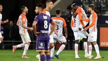 Los jugadores del Montpelier celebran el gol contra el Toulouse.
