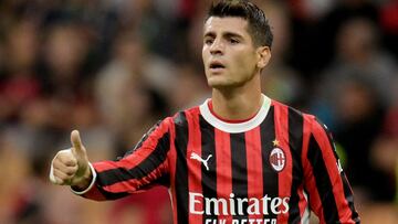 Soccer Football - Serie A - AC Milan v Venezia - San Siro, Milan, Italy - September 14, 2024 AC Milan's Alvaro Morata reacts REUTERS/Daniele Mascolo