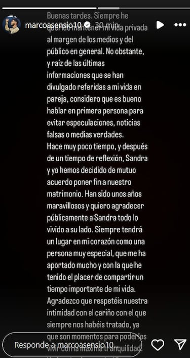 Marco Asensio y Sandra Garal se separan