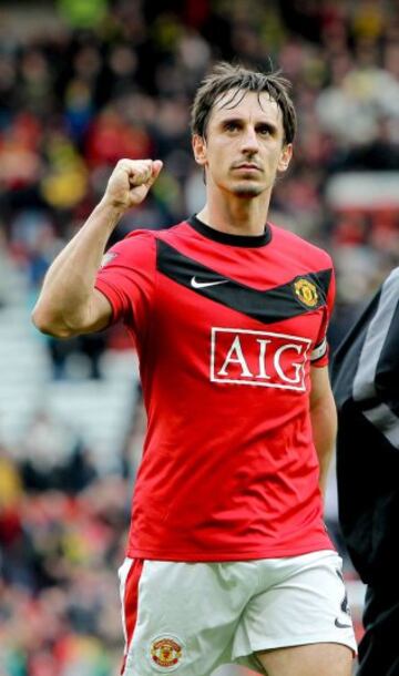Gary Neville, el lateral del Manchester United que hizo parte de la famosa generación 92' del equipo de Inglaterra. 19 años estuvo en el club de sus amores.