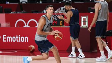 Argentina&#039;s Luis Scola attends a training session at the Saitama Super Arena in Saitama on July 22, 2020, ahead of the Tokyo 2020 Olympic Games. (Photo by Thomas COEX / AFP)