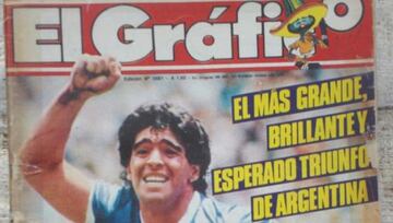 Portada de 1986. Argentina elimina a Inglaterra del mundial tras una exhibición de Maradona. 4 años ambos países entraron en una guerra por la soberanía de las Islas Malvinas.