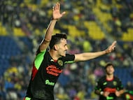 Juarez's Brazilian midfielder #08 Guilherme Castilho celebrates scoring his team's second goal during the Liga MX Clausura match between America and Juarez at Ciudad de los Deportes Stadium in Mexico City on March 4, 2026. (Photo by Yuri CORTEZ / AFP)