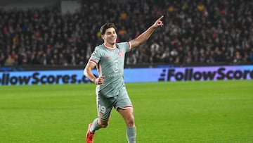 Atletico Madrid's Argentine forward #19 Julian Alvarez celebrates scoring his team's first goal during the UEFA Champions League football match Sparta Prague vs Atletico Madrid in Prague, Czech Republic, on November 26, 2024. (Photo by Michal Cizek / AFP)