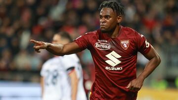 Cagliari (Italy), 26/01/2024.- Torino's Duvan Zapata celebrates scoring the opening goal during the Italian Serie A soccer match Cagliari calcio vs Torino FC at the Unipol domus in Cagliari, Italy, 26 January 2024. (Italia) EFE/EPA/FABIO MURRU
