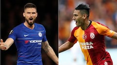 Giroud y Falcao durante partidos con Chelsea y Galatasaray.